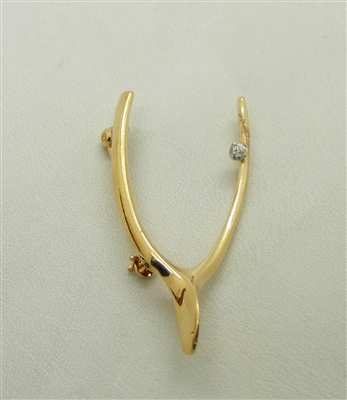 vintage wishing bone pin 14k yellow gold