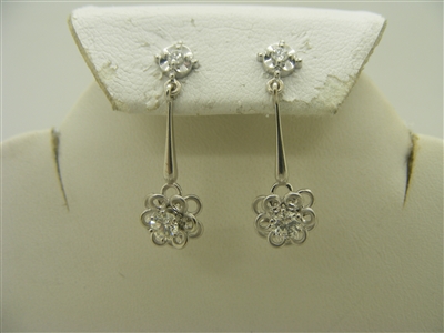 18k white gold push back hanging diamond earrings