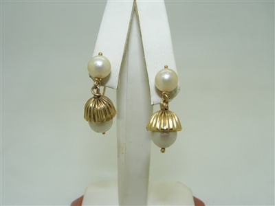 14k yellow gold pearl non pierced earrings