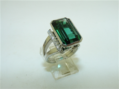 Vintage 14k White Gold Tourmaline Diamond Ring