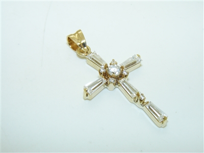 14k Yellow Gold CZ Cross