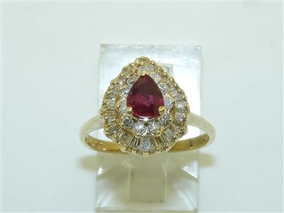 14k Yellow Gold Ballerina Diamond and Ruby Ring