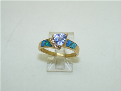 14k Yellow Gold Opal And Tanzanite Ring