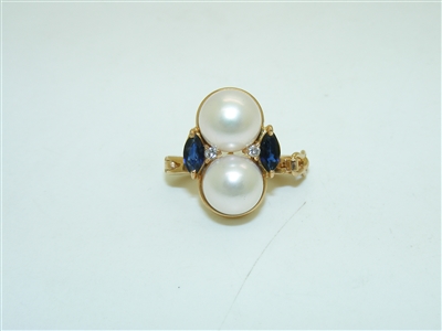 14k yellow Gold Pearl and Sapphire Shortener Clasp