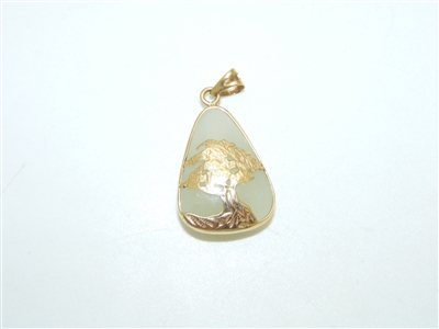 14k Yellow Gold Bonsai tree Jade Pendant