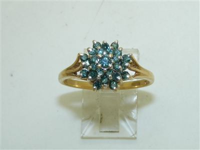 14k Yellow Gold Blue Diamond Ring