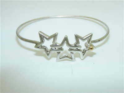 TIFFANY & CO. STERLING SILVER 925 18K YG GOLD TRIPLE STARS HOOK BANGLE BRACELET