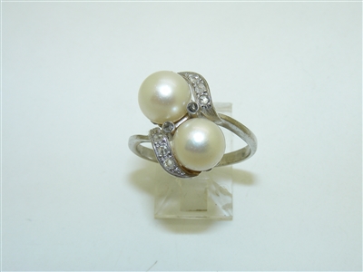 Vintage 18k White Gold Diamond Pearl Ring