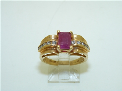 14k Yellow Gold Diamond and Natural Ruby Ring