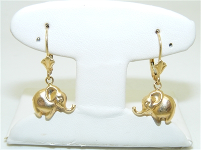 14k yellow Gold Lever back Elephant Earrings