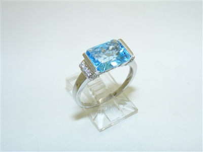 14k White Gold Blue Topaz and Diamond ring