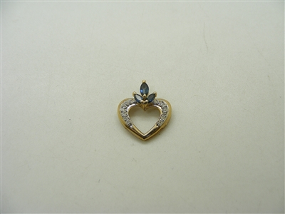 14k Yellow Gold Diamond & Natural Sapphire Heart Pendant