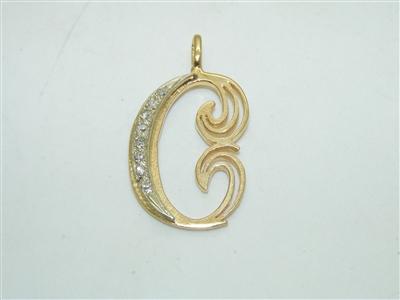 14k Yellow and White Gold Letter "C" Diamond Pendant