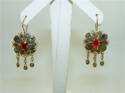 Vintage 10k Yellow Gold Garnet Earrings