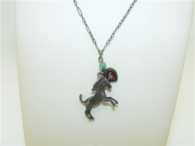 Vintage Sterling Silver Horse Pendant Necklace