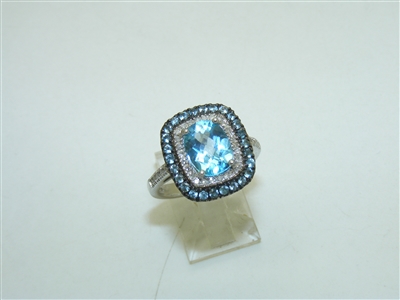 Blue topaz Diamond Silver Ring