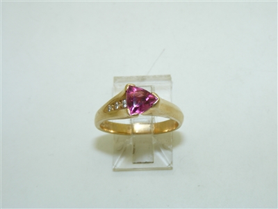 14k Diamond And Trillion Garnet Ring