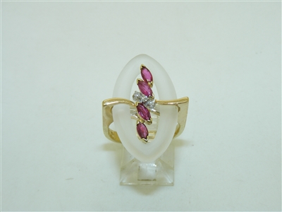 14kYellow Gold Ruby and Crystal Ring