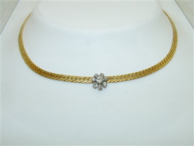 14k Yellow Gold Herringbone Ladies Diamond Chain