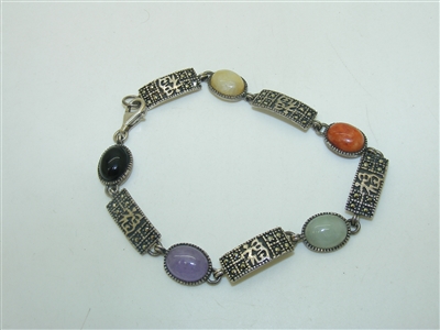 Stirling Silver Colorful Natural Jade Bracelet