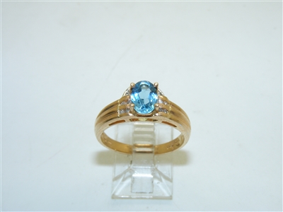 14k Yellow gold Oval Blue Topaz Diamond Ring