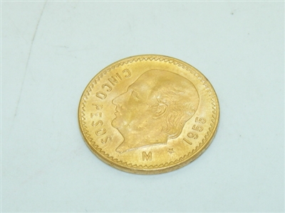 Two 1955 Cinco Pesos Mexican Yellow Gold Coin