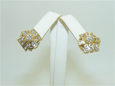 14k Yellow Gold Diamond French Clip Earring