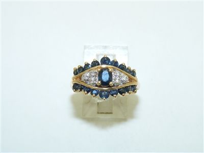 14k Yellow Gold Diamond and Sapphire Ring