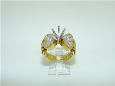 Double Heart 18k Yellow Gold Diamond Open Setting Ring