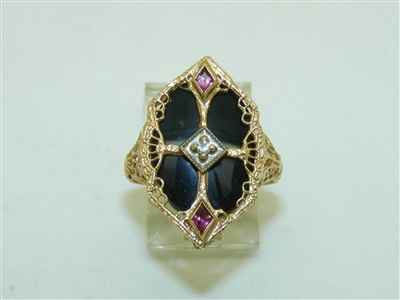 Beautiful Onyx Diamond Ruby Ring