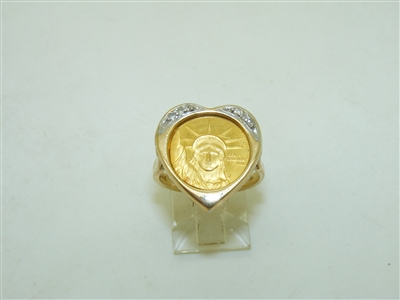 14k Yellow gold Statue Of liberty Diamond Heart Ring