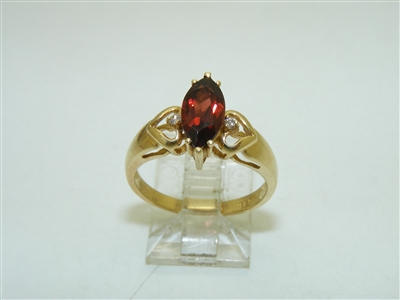 14k Yellow Gold Marquise Garnet Diamond Ring