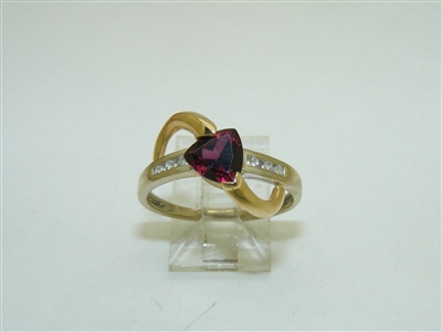 14k Yellow Gold Diamond And Trillion Garnet