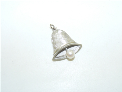 Vintage 14k White Gold Bell Pendant With A Natural Pearl