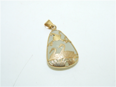 14k Yellow Gold Swan natural Jade Pendant