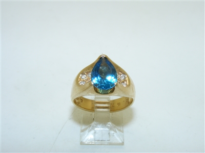 14k Yellow Gold London Blue Topaz Diamond Ring