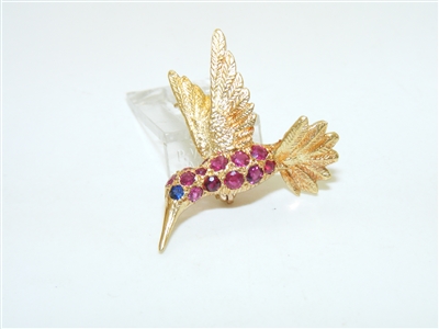 18k Yellow Gold Natural ruby and Blue Sapphire pin