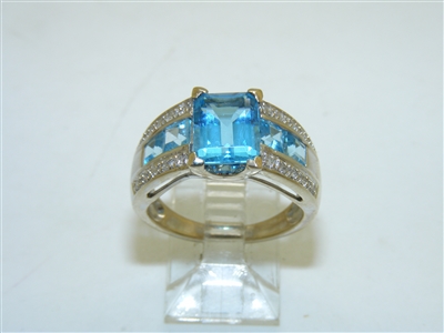 14k White Gold London Blue Topaz Diamond Ring