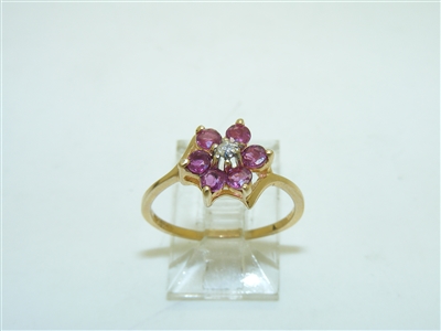 14k Yellow Gold Flower Design Natural Ruby Ring