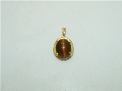 14k yellow Gold Tiger Eye Stone Pendant