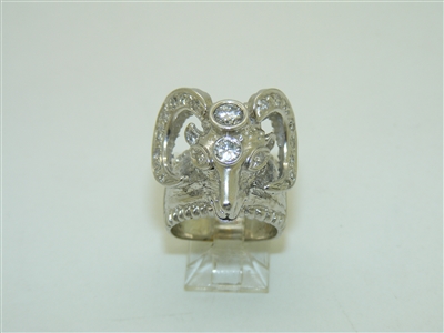 Vintage 14k White Gold Ram Head Diamond Ring