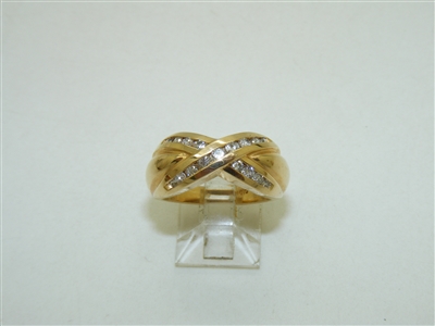 14k Yellow Gold Diamond X Ring